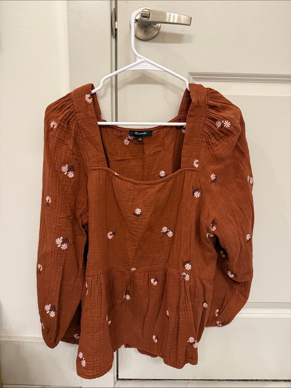 Madewell Rust Orange Floral Peasant Top